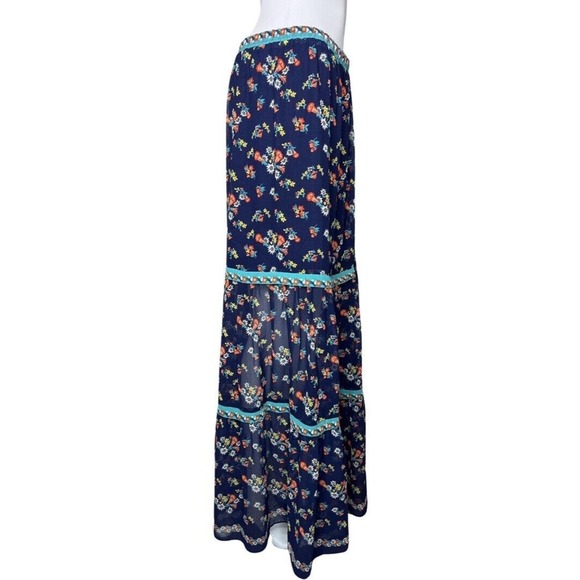 Sophie Max Skirt Womens Medium Skirt Blue Pink Floral Tiered Peasant Skirt Boho - Picture 2 of 8